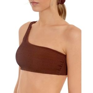 Hit Rewind One Shoulder Bikini Top Brown Large NWT